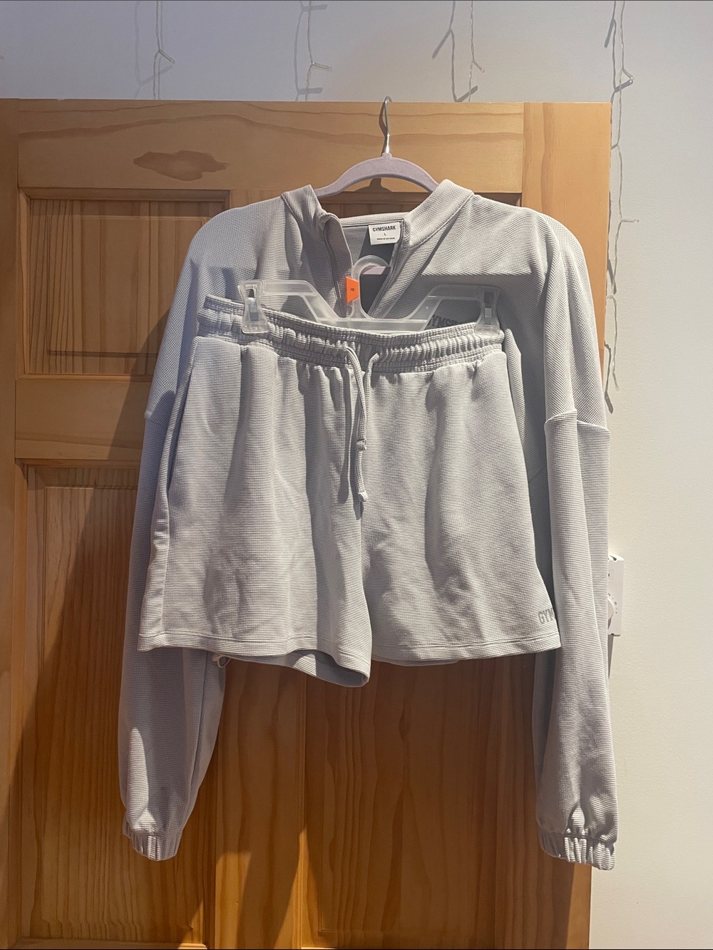 Gymshark Light Gray Cropped Hoodie and Shorts Set